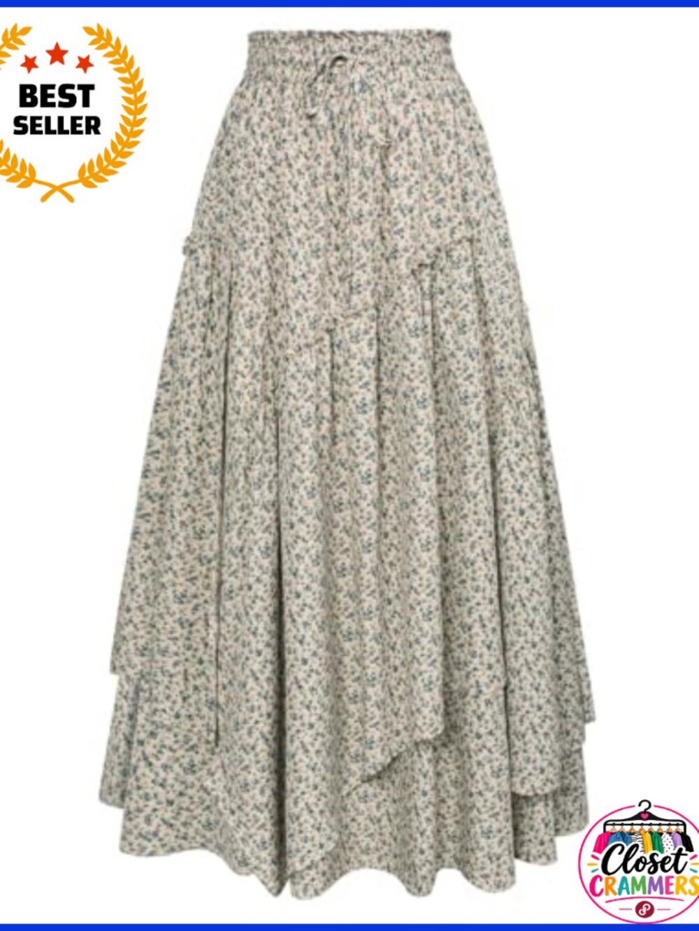 Floral Maxi Skirt Elastic High Waist A-Line Tiered Flowy Long Skirt
